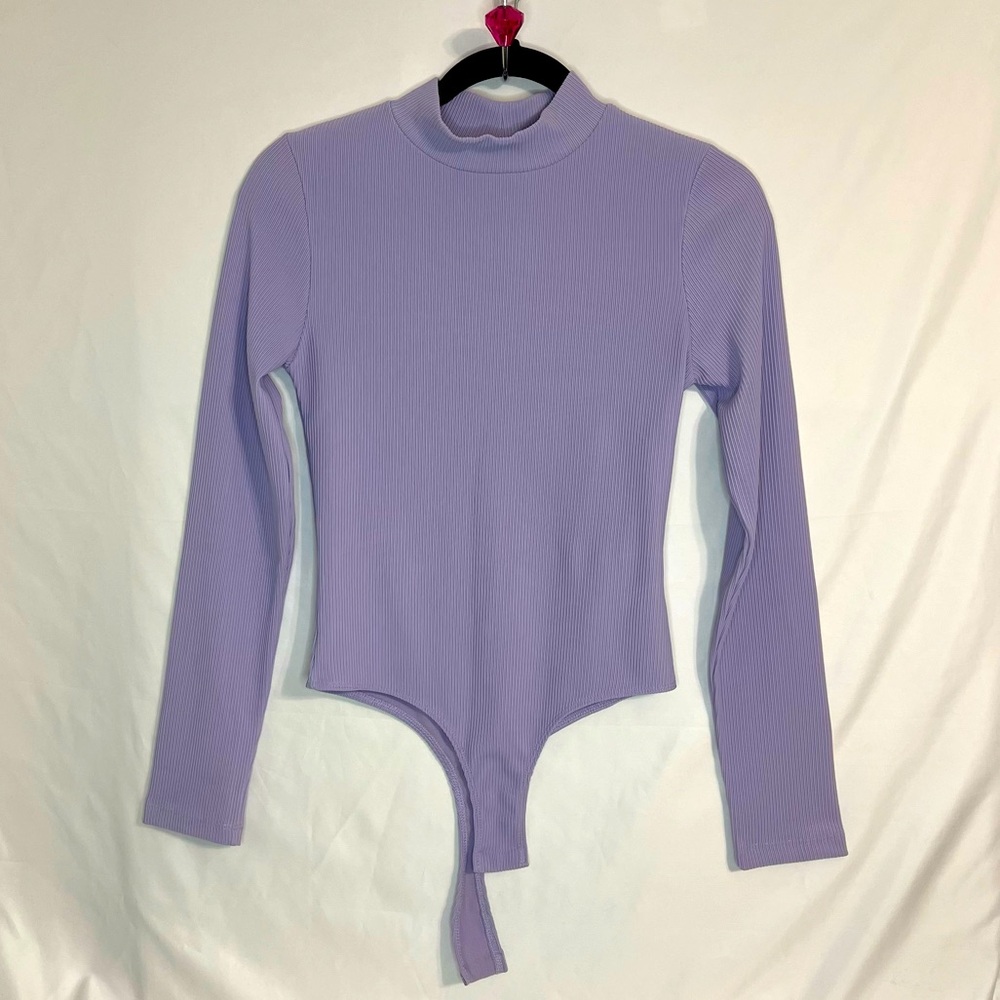 Topshop Mock Neck Ribbed Lavender Bodysuit